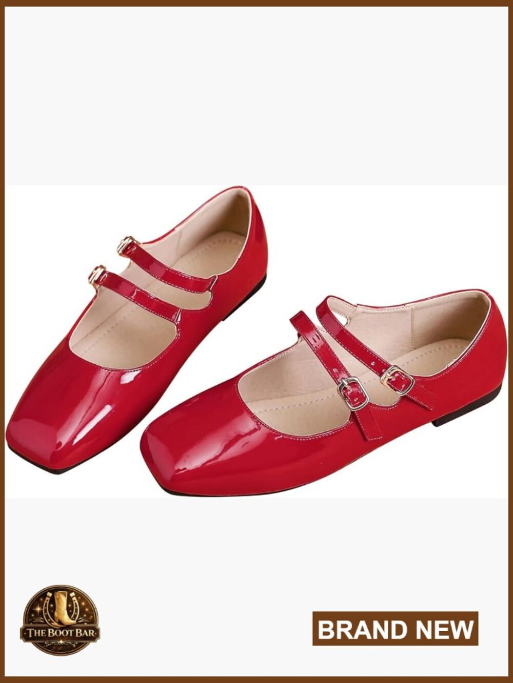 Vintage Mary Jane Flats Patent Leather Square Toe Buckle Closure Wedding Party